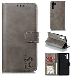Embossing Happy Cat Leather Wallet Case for Samsung Galaxy Note 10 (6.28 inch) / Note10 5G - Gray