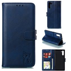 Embossing Happy Cat Leather Wallet Case for Samsung Galaxy Note 10 (6.28 inch) / Note10 5G - Blue