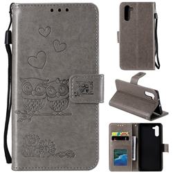 Embossing Owl Couple Flower Leather Wallet Case for Samsung Galaxy Note 10 (6.28 inch) / Note10 5G - Gray