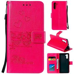 Embossing Owl Couple Flower Leather Wallet Case for Samsung Galaxy Note 10 (6.28 inch) / Note10 5G - Red