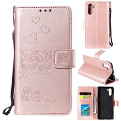 Embossing Owl Couple Flower Leather Wallet Case for Samsung Galaxy Note 10 (6.28 inch) / Note10 5G - Rose Gold