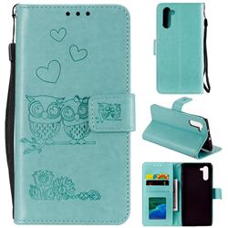 Embossing Owl Couple Flower Leather Wallet Case for Samsung Galaxy Note 10 (6.28 inch) / Note10 5G - Green