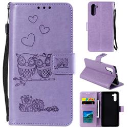 Embossing Owl Couple Flower Leather Wallet Case for Samsung Galaxy Note 10 (6.28 inch) / Note10 5G - Purple