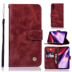 Luxury Retro Leather Wallet Case for Samsung Galaxy Note 10 (6.28 inch) / Note10 5G - Wine Red
