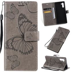 Embossing 3D Butterfly Leather Wallet Case for Samsung Galaxy Note 10 (6.28 inch) / Note10 5G - Gray