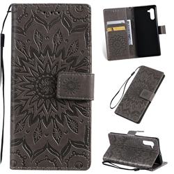 Embossing Sunflower Leather Wallet Case for Samsung Galaxy Note 10 (6.28 inch) / Note10 5G - Gray