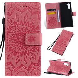 Embossing Sunflower Leather Wallet Case for Samsung Galaxy Note 10 (6.28 inch) / Note10 5G - Pink