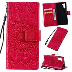 Embossing Sunflower Leather Wallet Case for Samsung Galaxy Note 10 (6.28 inch) / Note10 5G - Red