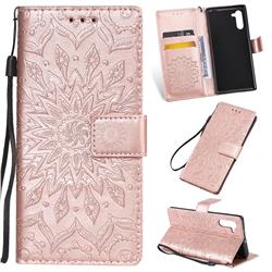 Embossing Sunflower Leather Wallet Case for Samsung Galaxy Note 10 (6.28 inch) / Note10 5G - Rose Gold