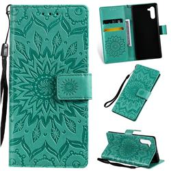 Embossing Sunflower Leather Wallet Case for Samsung Galaxy Note 10 (6.28 inch) / Note10 5G - Green