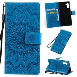 Embossing Sunflower Leather Wallet Case for Samsung Galaxy Note 10 (6.28 inch) / Note10 5G - Blue