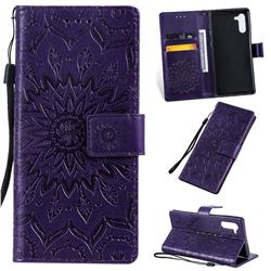 Embossing Sunflower Leather Wallet Case for Samsung Galaxy Note 10 (6.28 inch) / Note10 5G - Purple