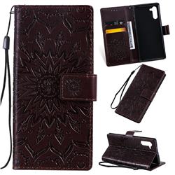 Embossing Sunflower Leather Wallet Case for Samsung Galaxy Note 10 (6.28 inch) / Note10 5G - Brown