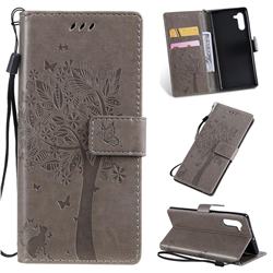 Embossing Butterfly Tree Leather Wallet Case for Samsung Galaxy Note 10 (6.28 inch) / Note10 5G - Grey