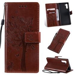 Embossing Butterfly Tree Leather Wallet Case for Samsung Galaxy Note 10 (6.28 inch) / Note10 5G - Coffee