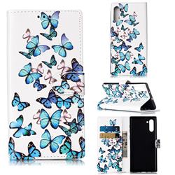 Blue Vivid Butterflies PU Leather Wallet Case for Samsung Galaxy Note 10 (6.28 inch) / Note10 5G