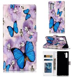 Purple Flowers Butterfly 3D Relief Oil PU Leather Wallet Case for Samsung Galaxy Note 10 (6.28 inch) / Note10 5G