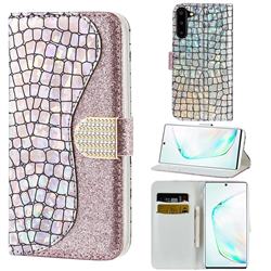 Glitter Diamond Buckle Laser Stitching Leather Wallet Phone Case for Samsung Galaxy Note 10 (6.28 inch) / Note10 5G - Pink