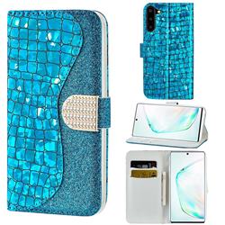 Glitter Diamond Buckle Laser Stitching Leather Wallet Phone Case for Samsung Galaxy Note 10 (6.28 inch) / Note10 5G - Blue