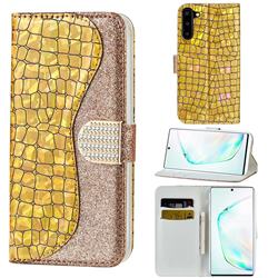 Glitter Diamond Buckle Laser Stitching Leather Wallet Phone Case for Samsung Galaxy Note 10 (6.28 inch) / Note10 5G - Gold