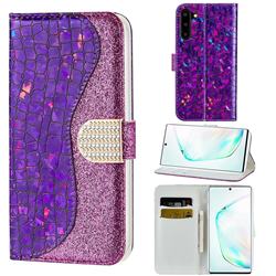 Glitter Diamond Buckle Laser Stitching Leather Wallet Phone Case for Samsung Galaxy Note 10 (6.28 inch) / Note10 5G - Purple