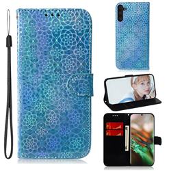 Laser Circle Shining Leather Wallet Phone Case for Samsung Galaxy Note 10 (6.28 inch) / Note10 5G - Blue