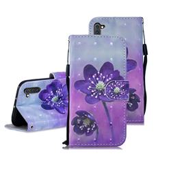 Purple Flower 3D Painted Leather Wallet Phone Case for Samsung Galaxy Note 10 (6.28 inch) / Note10 5G