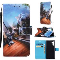 Mirror Cat Matte Leather Wallet Phone Case for Samsung Galaxy Note 10 (6.28 inch) / Note10 5G