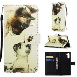 Cat Confrontation Matte Leather Wallet Phone Case for Samsung Galaxy Note 10 (6.28 inch) / Note10 5G