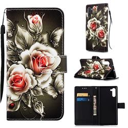 Black Rose Matte Leather Wallet Phone Case for Samsung Galaxy Note 10 (6.28 inch) / Note10 5G