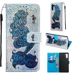 Mermaid Seahorse Sequins Painted Leather Wallet Case for Samsung Galaxy Note 10 (6.28 inch) / Note10 5G
