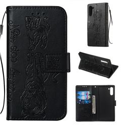 Embossing Tiger and Cat Leather Wallet Case for Samsung Galaxy Note 10 (6.28 inch) / Note10 5G - Black