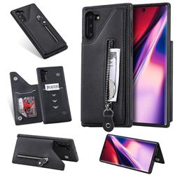 Retro Buckle Zipper Anti-fall Leather Phone Back Cover for Samsung Galaxy Note 10 (6.28 inch) / Note10 5G - Black