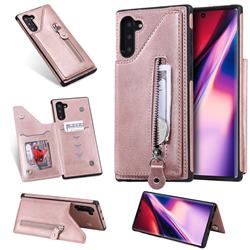 Retro Buckle Zipper Anti-fall Leather Phone Back Cover for Samsung Galaxy Note 10 (6.28 inch) / Note10 5G - Pink