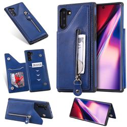 Retro Buckle Zipper Anti-fall Leather Phone Back Cover for Samsung Galaxy Note 10 (6.28 inch) / Note10 5G - Blue