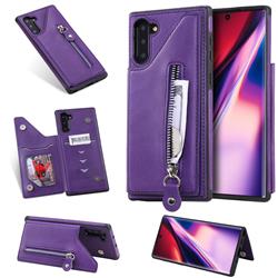 Retro Buckle Zipper Anti-fall Leather Phone Back Cover for Samsung Galaxy Note 10 (6.28 inch) / Note10 5G - Purple