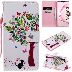 Cat and Tree PU Leather Wallet Case for Samsung Galaxy Note 10 (6.28 inch) / Note10 5G
