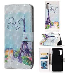 Paris Tower 3D Painted Leather Phone Wallet Case for Samsung Galaxy Note 10 (6.28 inch) / Note10 5G