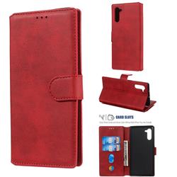 Retro Calf Matte Leather Wallet Phone Case for Samsung Galaxy Note 10 (6.28 inch) / Note10 5G - Red