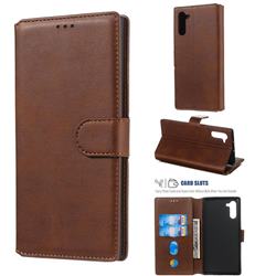 Retro Calf Matte Leather Wallet Phone Case for Samsung Galaxy Note 10 (6.28 inch) / Note10 5G - Brown