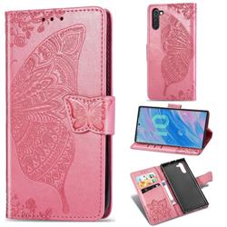 Embossing Mandala Flower Butterfly Leather Wallet Case for Samsung Galaxy Note 10 (6.28 inch) / Note10 5G - Pink