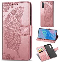 Embossing Mandala Flower Butterfly Leather Wallet Case for Samsung Galaxy Note 10 (6.28 inch) / Note10 5G - Rose Gold