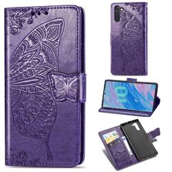 Embossing Mandala Flower Butterfly Leather Wallet Case for Samsung Galaxy Note 10 (6.28 inch) / Note10 5G - Dark Purple