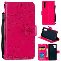 Embossing Cherry Blossom Cat Leather Wallet Case for Samsung Galaxy Note 10 (6.28 inch) / Note10 5G - Rose