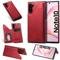 Luxury Multifunction Magnetic Card Slots Stand Calf Leather Phone Back Cover for Samsung Galaxy Note 10 (6.28 inch) / Note10 5G - Red