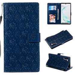 Intricate Embossing Rattan Flower Leather Wallet Case for Samsung Galaxy Note 10 (6.28 inch) / Note10 5G - Navy
