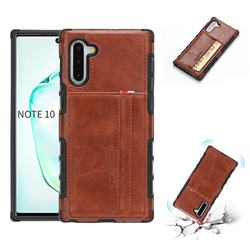 Luxury Shatter-resistant Leather Coated Card Phone Case for Samsung Galaxy Note 10 (6.28 inch) / Note10 5G - Brown