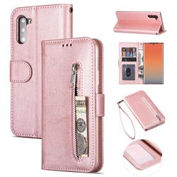 Retro Calfskin Zipper Leather Wallet Case Cover for Samsung Galaxy Note 10 (6.28 inch) / Note10 5G - Rose Gold