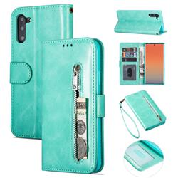 Retro Calfskin Zipper Leather Wallet Case Cover for Samsung Galaxy Note 10 (6.28 inch) / Note10 5G - Mint Green