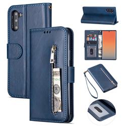 Retro Calfskin Zipper Leather Wallet Case Cover for Samsung Galaxy Note 10 (6.28 inch) / Note10 5G - Blue